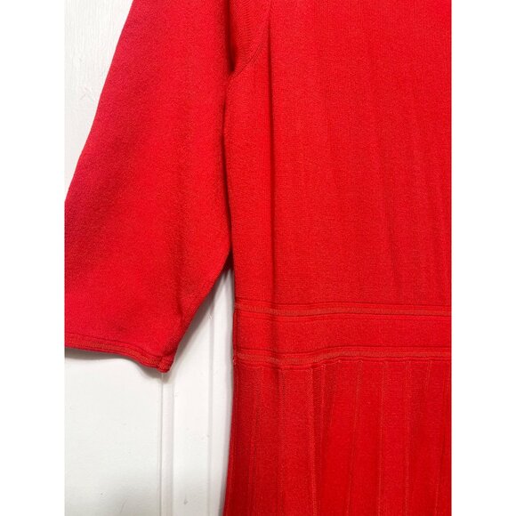 Ann Taylor Red Pleated Skirt A-Line Dress 3/4 Sleeves in Red Size XL - Picture 6 of 11